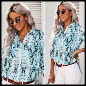 Boho Snake Print Button Down Top Size Large